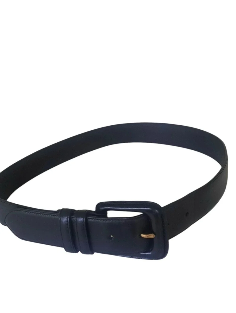Vtg RALPH LAUREN COLLECTION Black Leather Belt w/Covered Square Buckle Sz M/32